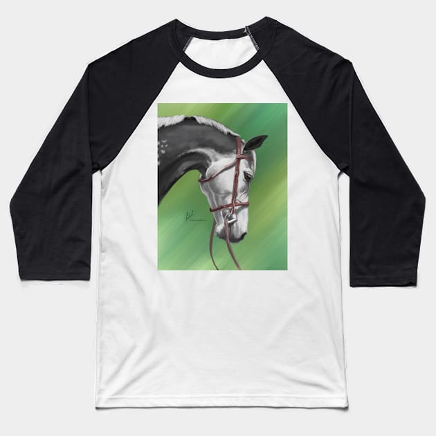 Bridled Dark Gray Horse Baseball T-Shirt by KJL90